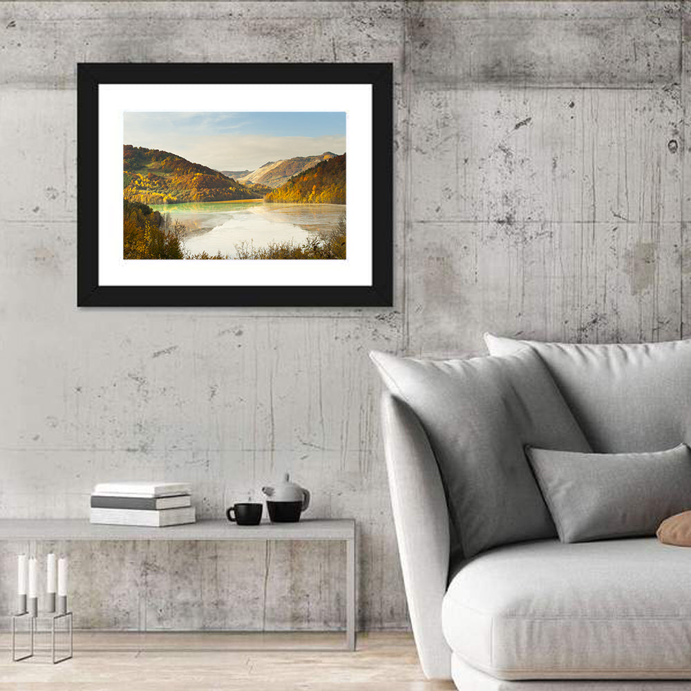 Bright Green Tailings Lake Wall Art in a room, landscape