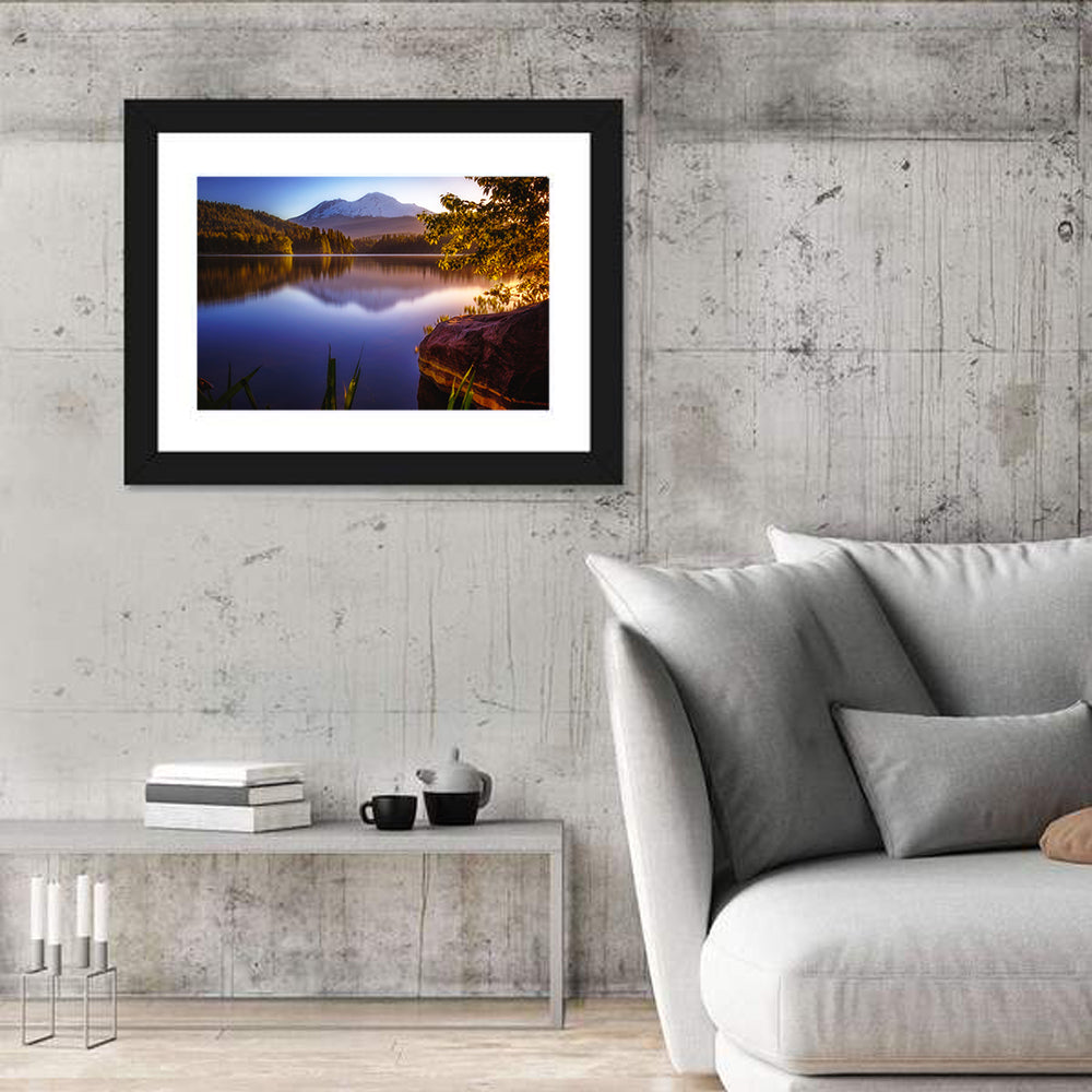 Mt Shasta Reflection at Lake Siskiyou Wall Art in a room, landscape