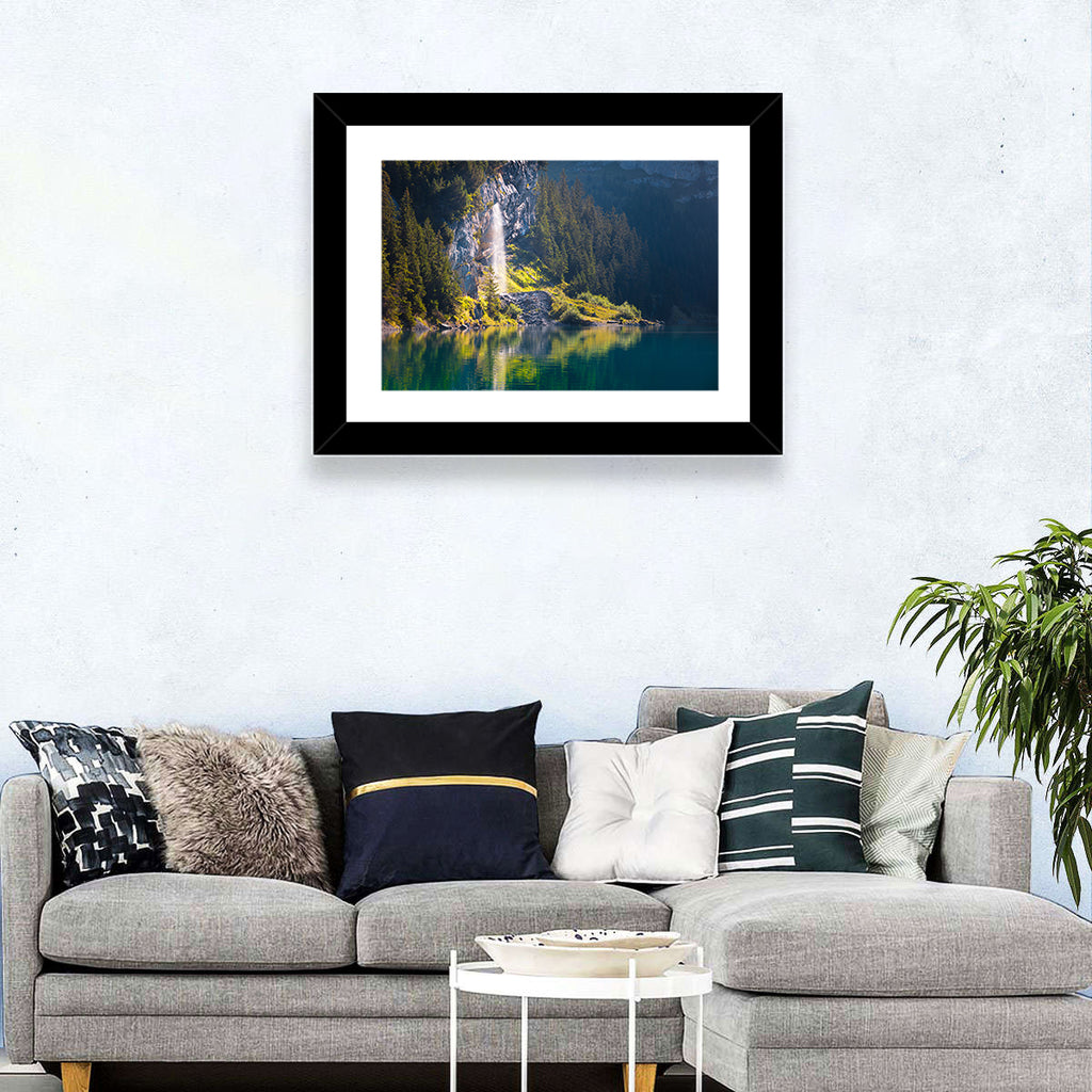 Lake Oeschinen Waterfall Reflection Wall Art