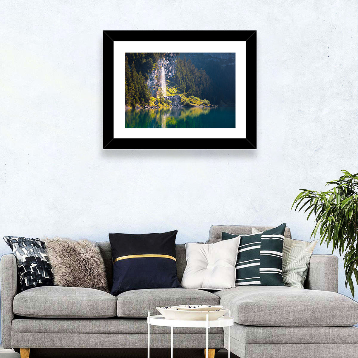 Lake Oeschinen Waterfall Reflection Wall Art
