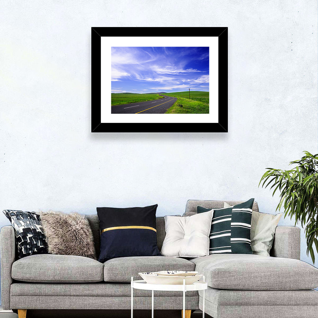 Winding Country Road in Green Fields Wall Art
