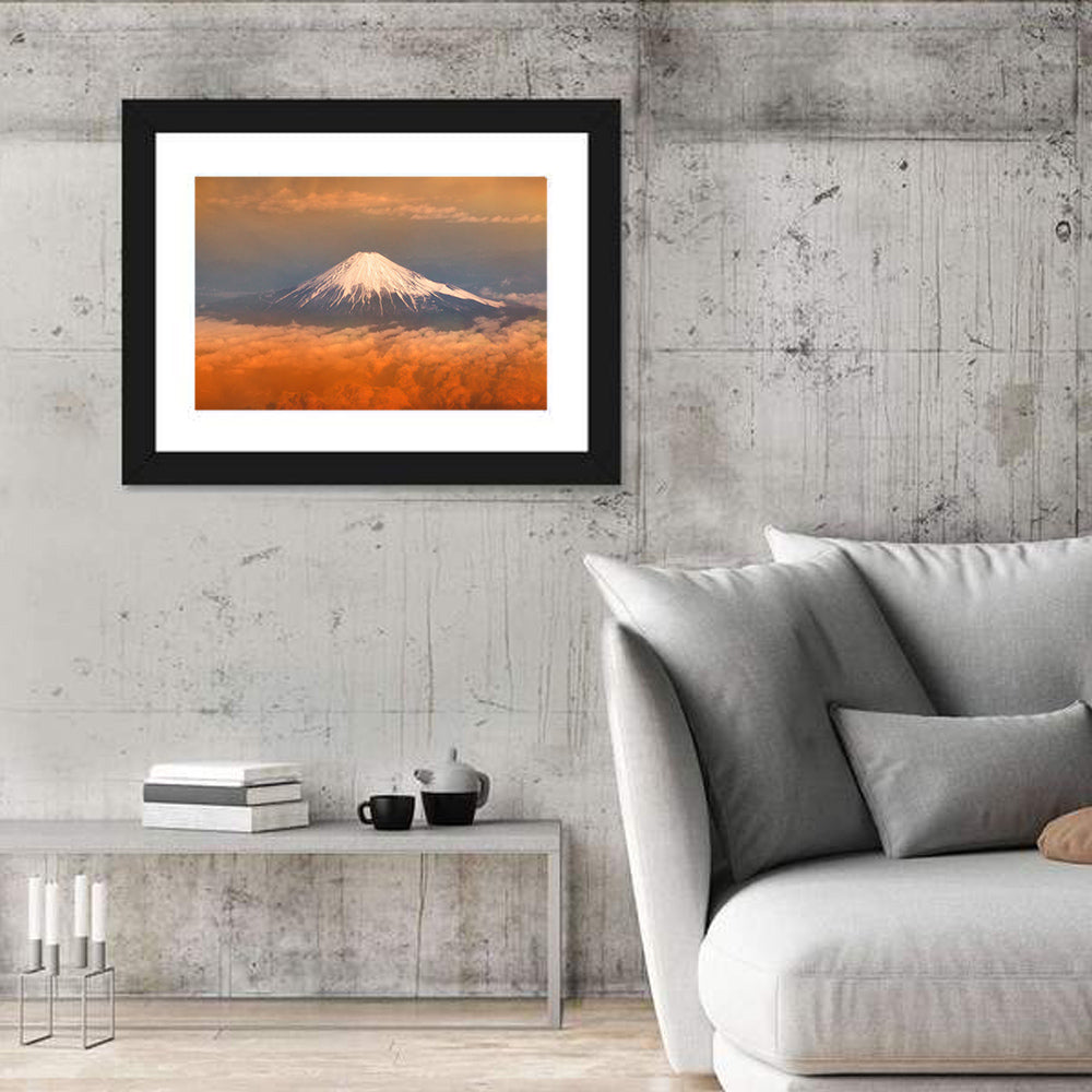 Snow-capped Mount Fuji at Sunset Wall Art in a room, landscape