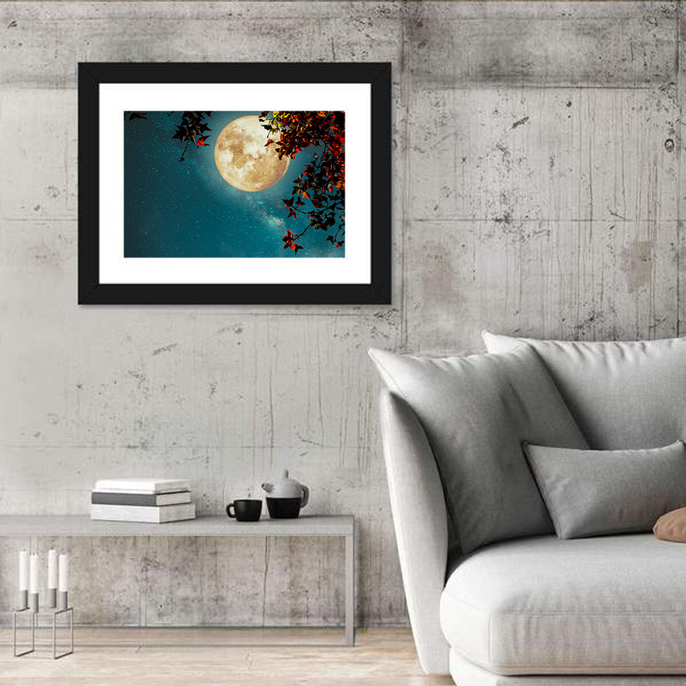 Autumn Moon with Milky Way Wall Art in a room, landscape
