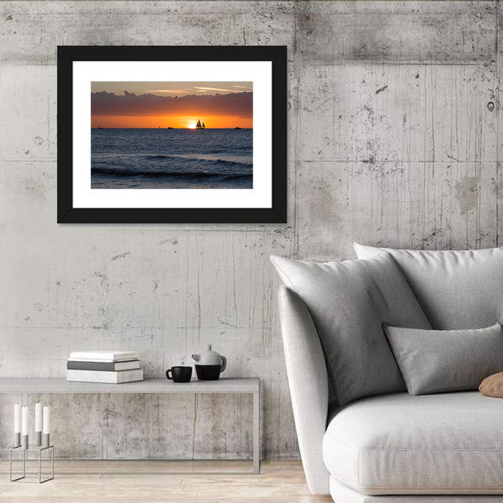 Florida Sailboat Sunset Wall Art in a room, landscape