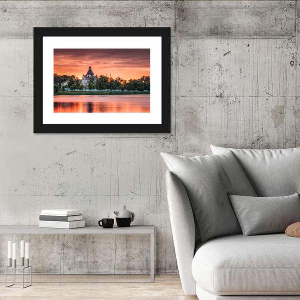 Corpus Christi Church Sunset Reflection Wall Art in a room, landscape