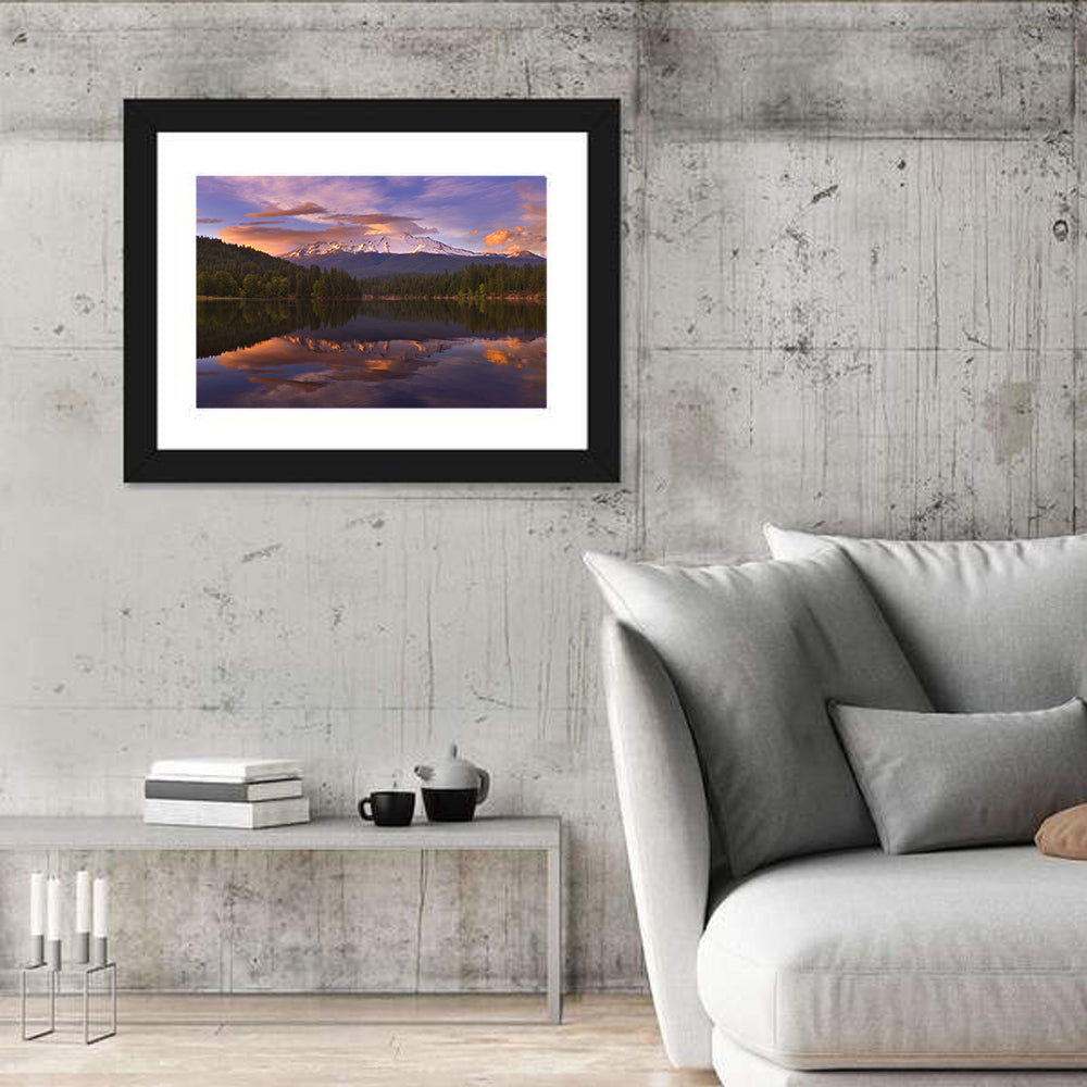 Mt Shasta Over Lake Siskiyou Wall Art in a room, landscape