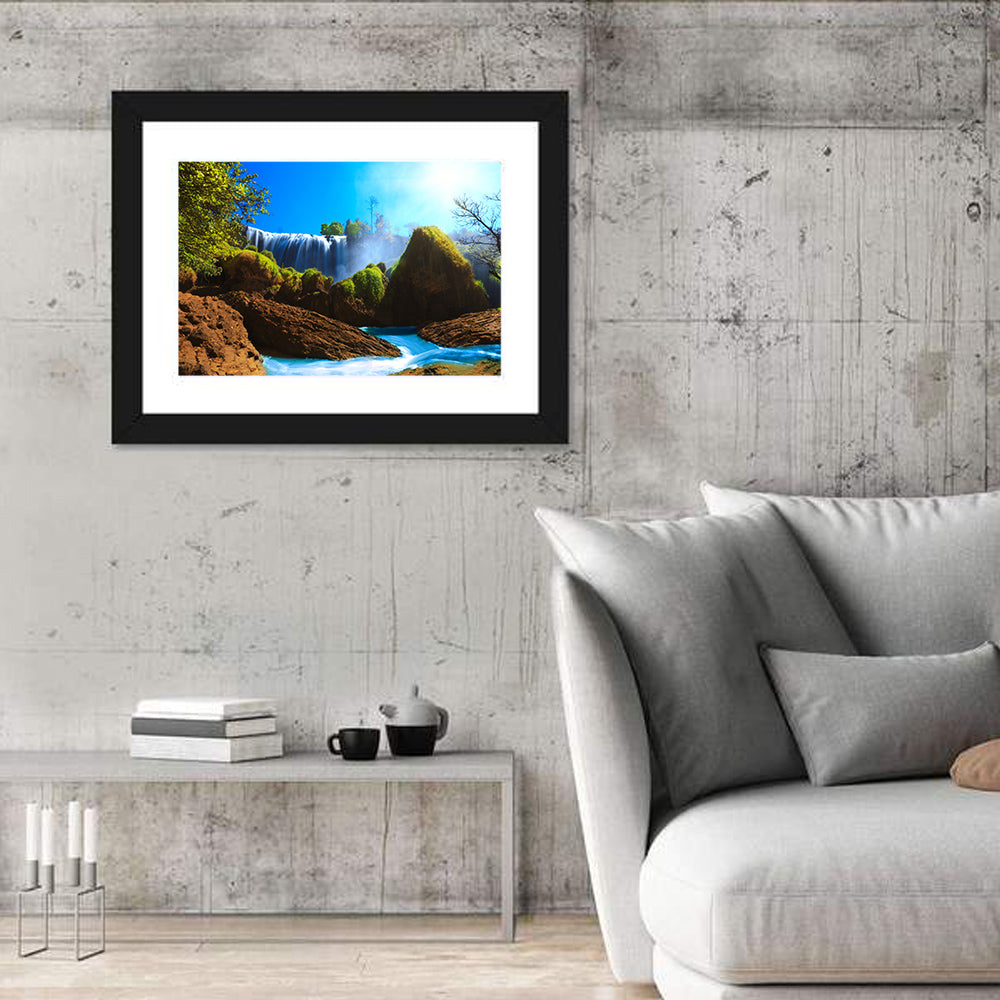 Sunlit Turquoise Waterfall Wall Art