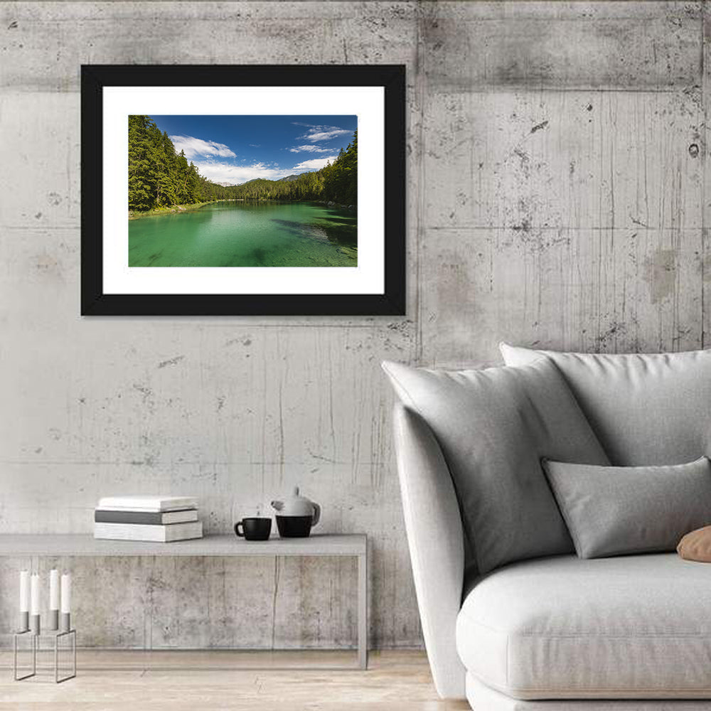 Lake Eibsee Reflections Wall Art in a room, landscape