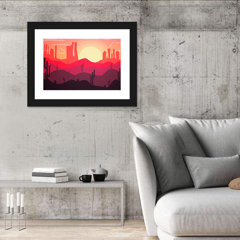 Sunset Desert Cacti Wall Art