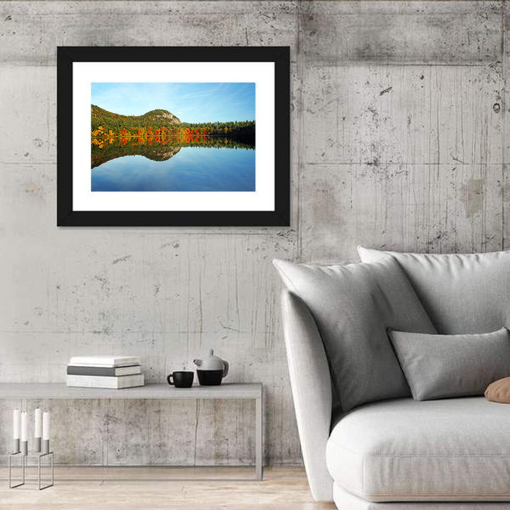 Echo Lake Autumn Reflection Wall Art in a room, landscape