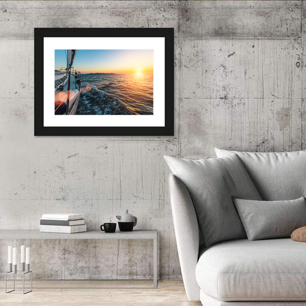 Sunset Sail from Deck Wall Art in a room, landscape