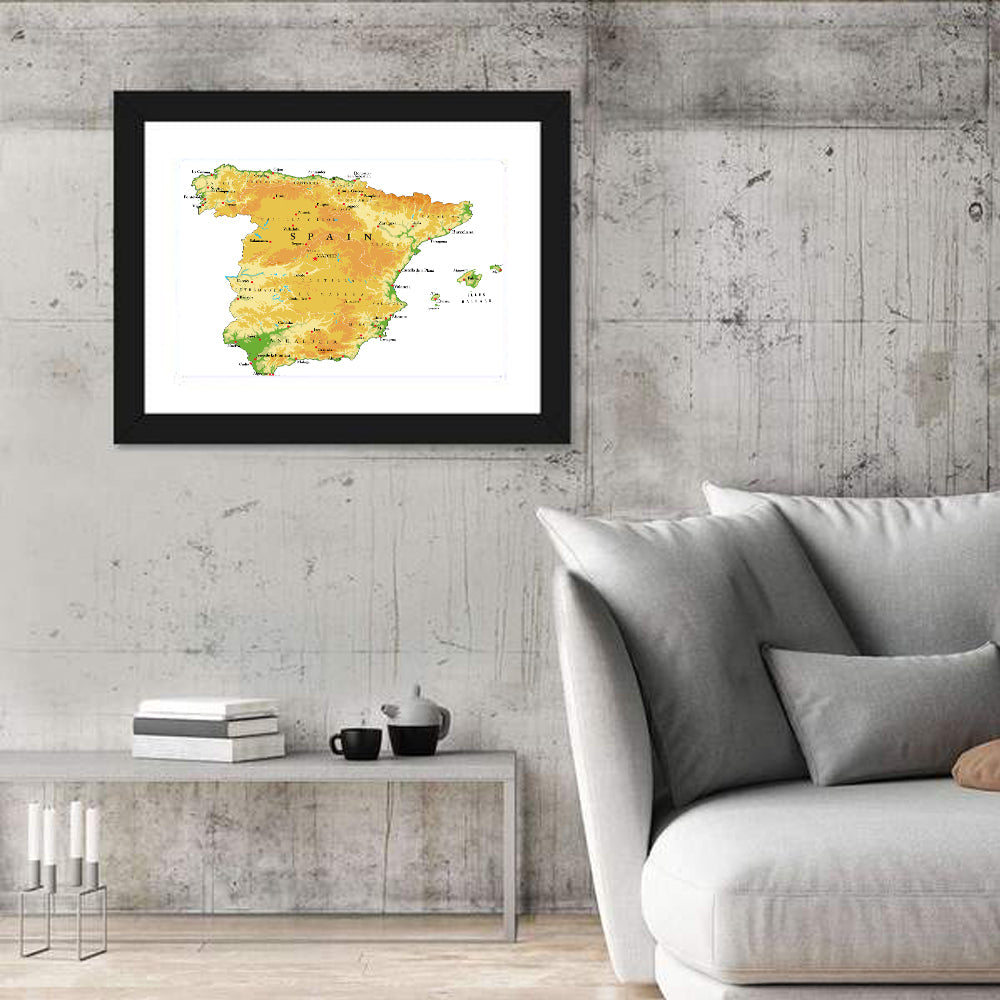 Spain Topographic Relief Map Wall Art