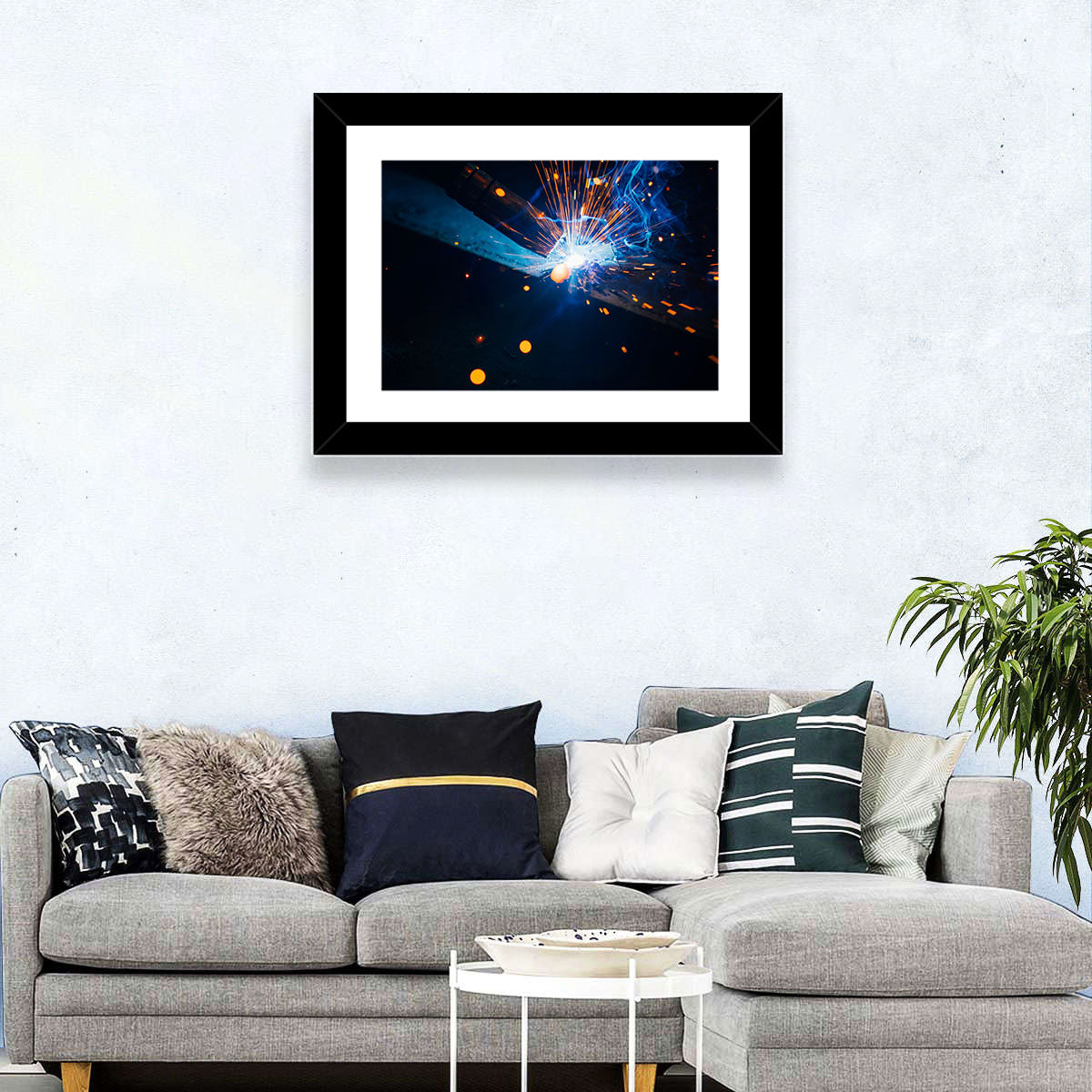 Molten Metal Sparks Wall Art in a room, landscape
