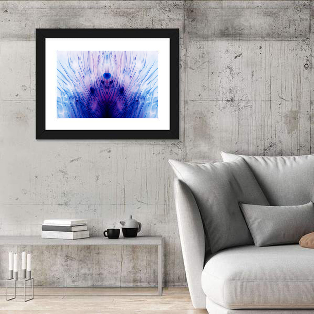Mirrored Ink Splotch Abstract Wall Art in a room, landscape