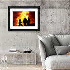 Firefighters Silhouetted Against Flames Wall Art