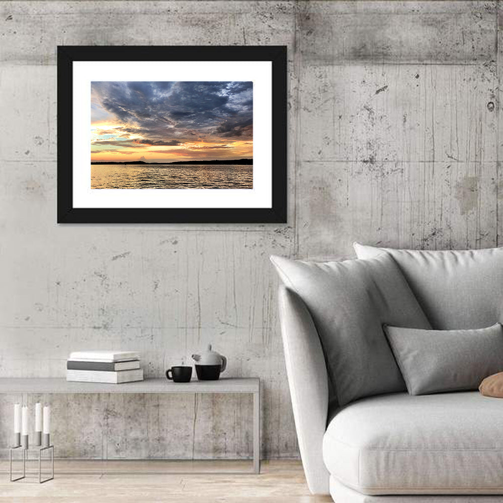 Lake Tillery Sunset Wall Art in a room, landscape