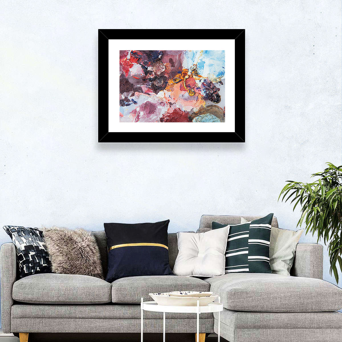 Impasto Color Swirl Abstract Wall Art in a room, landscape