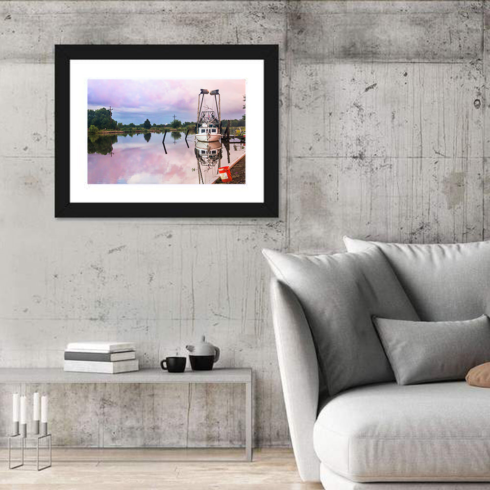 White Shrimp Boat on Louisiana Bayou Wall Art