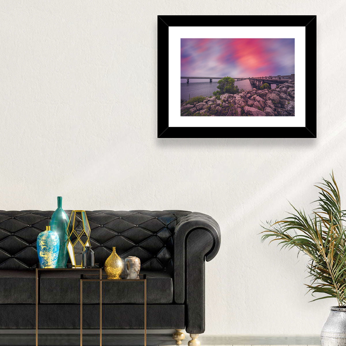 Amelia Island Sunset Bridge Wall Art in a room, landscape