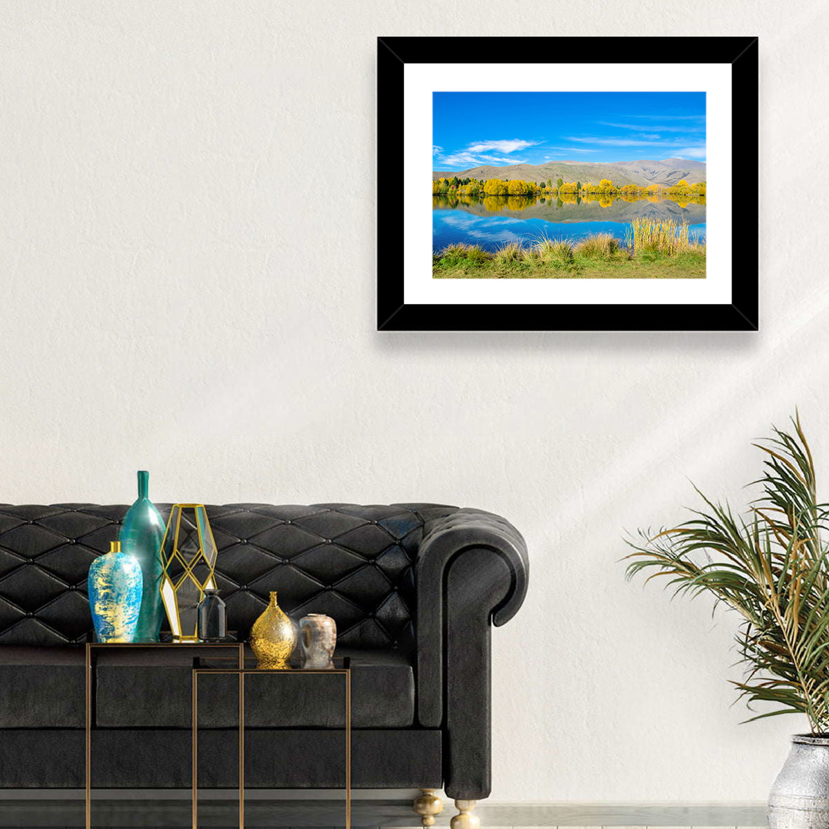Ruataniwha Autumn Reflection Wall Art in a room, landscape