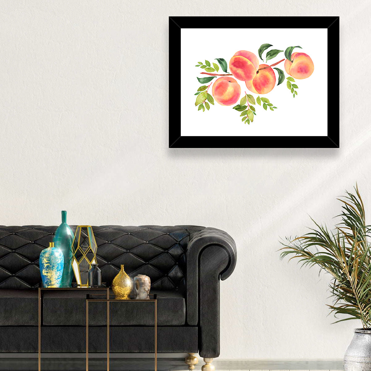 Watercolor Peach Branch Wall Art in a room, landscape