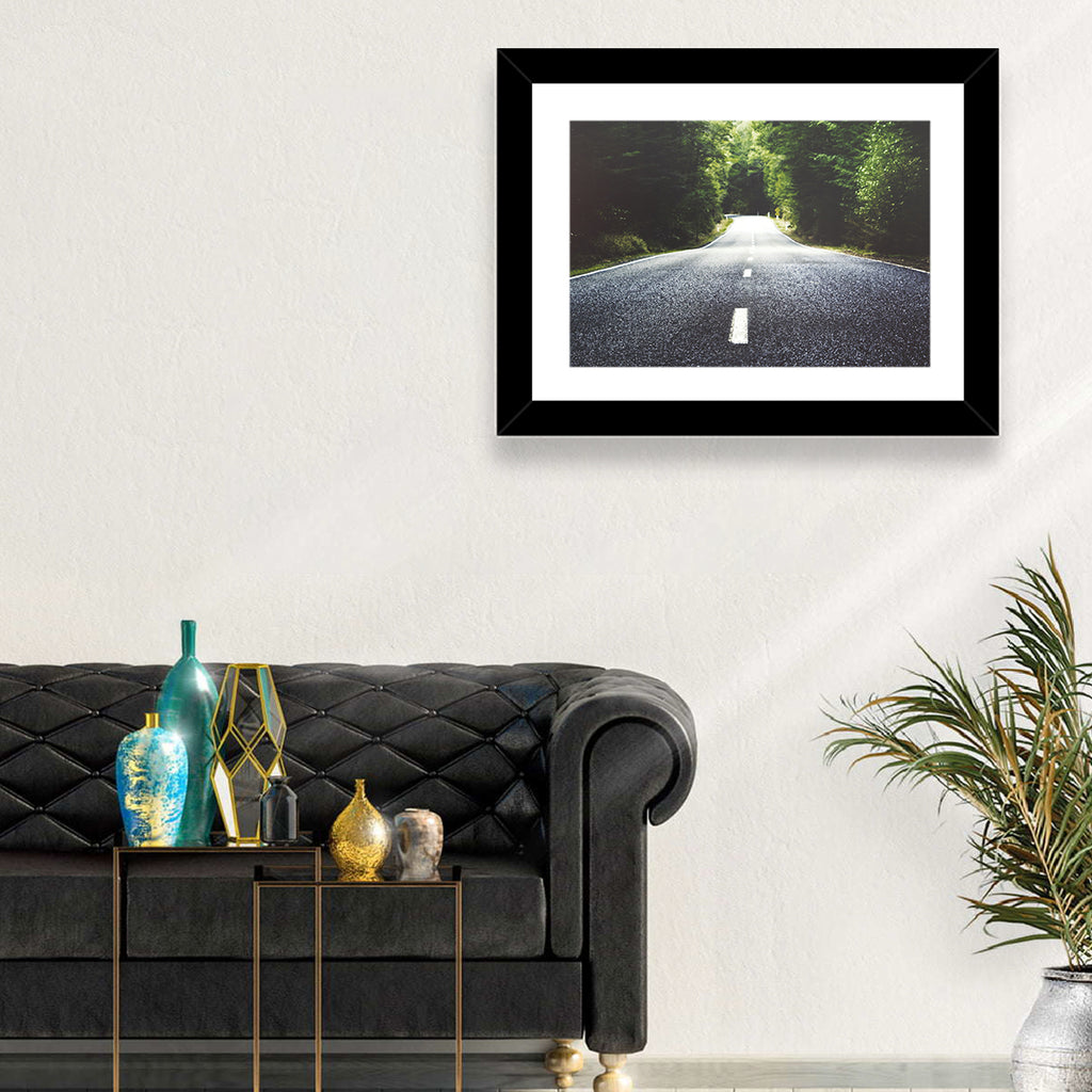 Summer Forest Road with Yellow Sign Wall Art