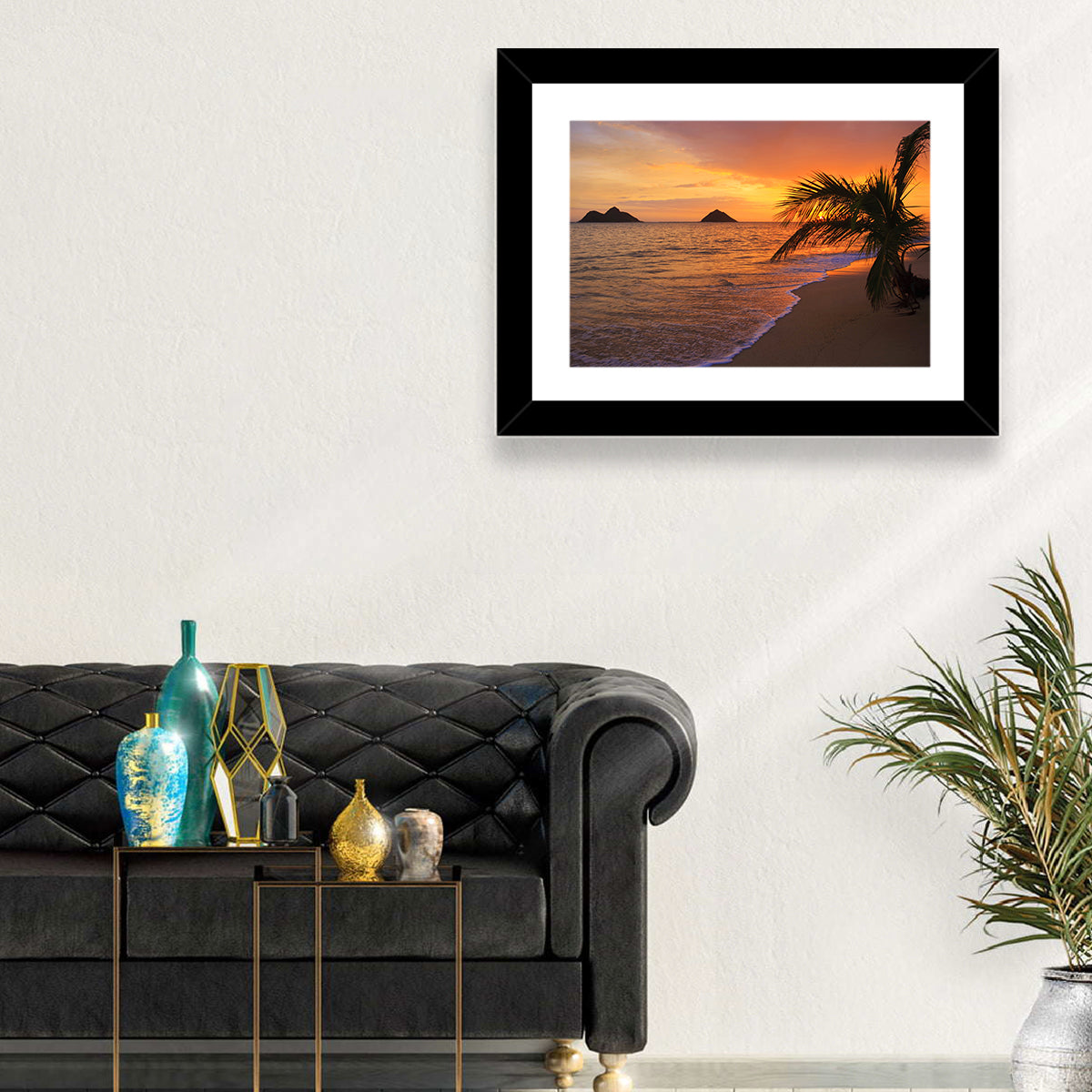 Lanikai Sunrise Over Na Mokulua Wall Art in a room, landscape