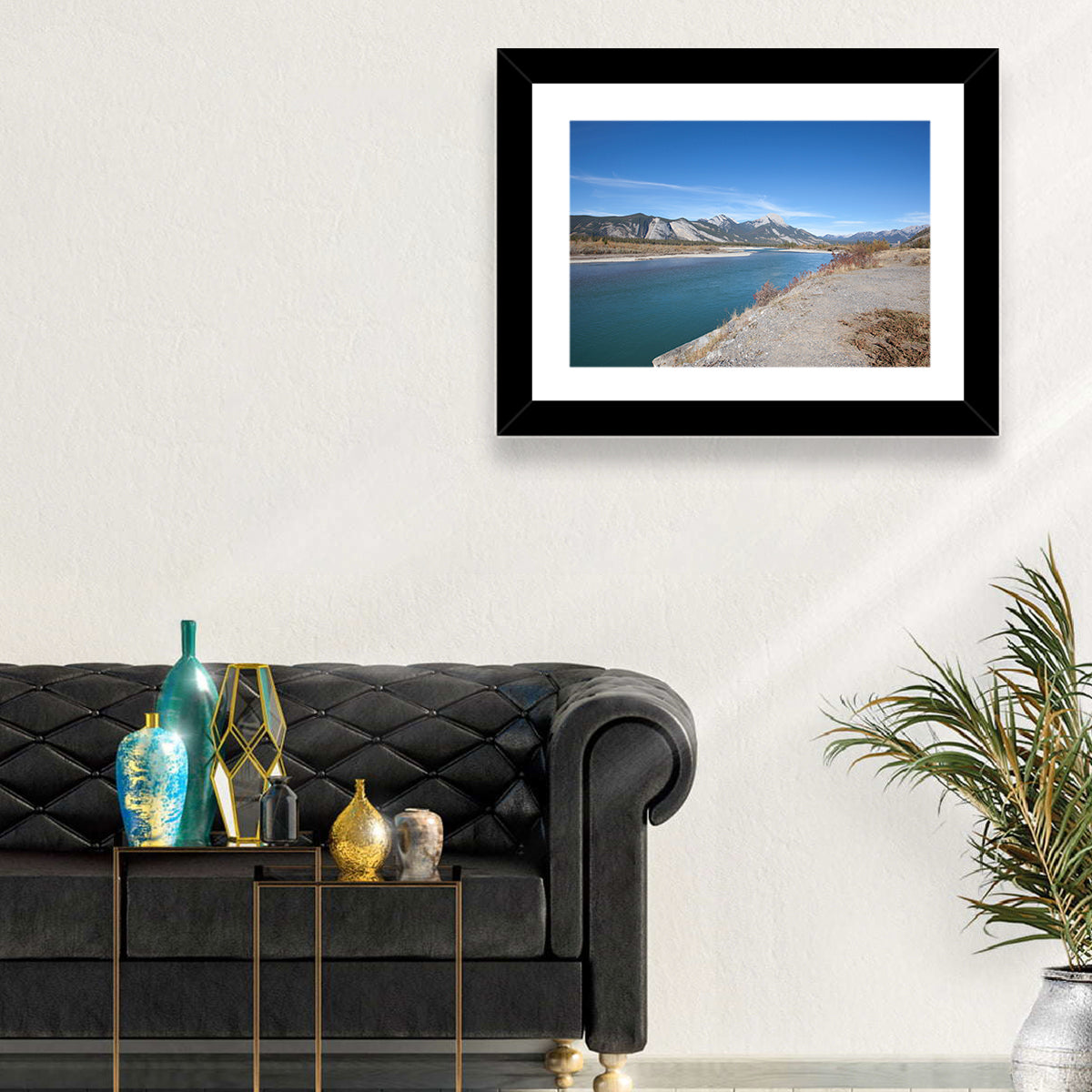 Mount Aeolus Over Athabasca Riverbank Wall Art in a room, landscape