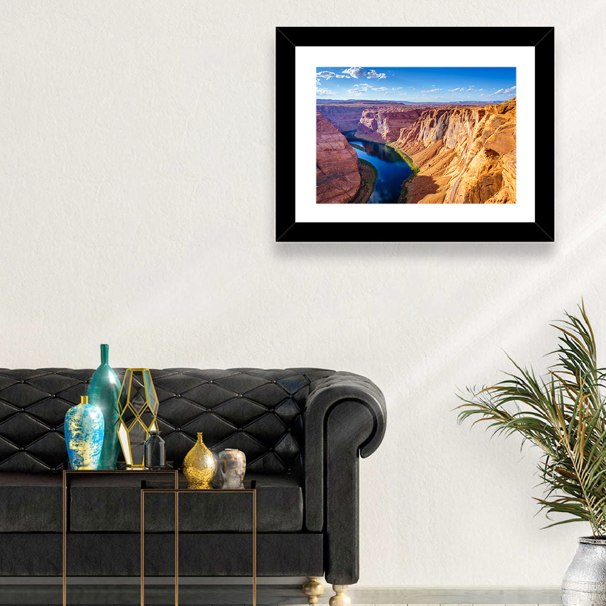 Horseshoe Bend Colorado River Wall Art in a room, landscape