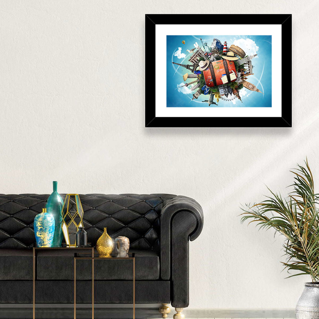Suitcase and World Landmarks Montage Wall Art