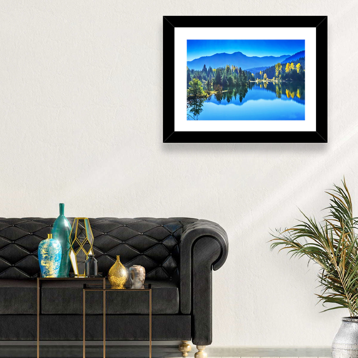 Gold Lake Reflection Wall Art in a room, landscape