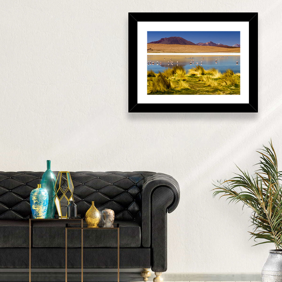Flamingos on Salt Lake Wall Art in a room, landscape