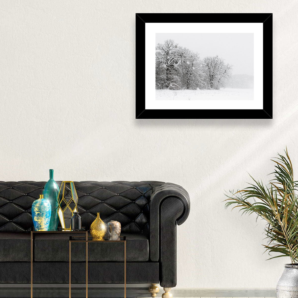 Snow-covered Trees in Fog Wall Art in a room, landscape