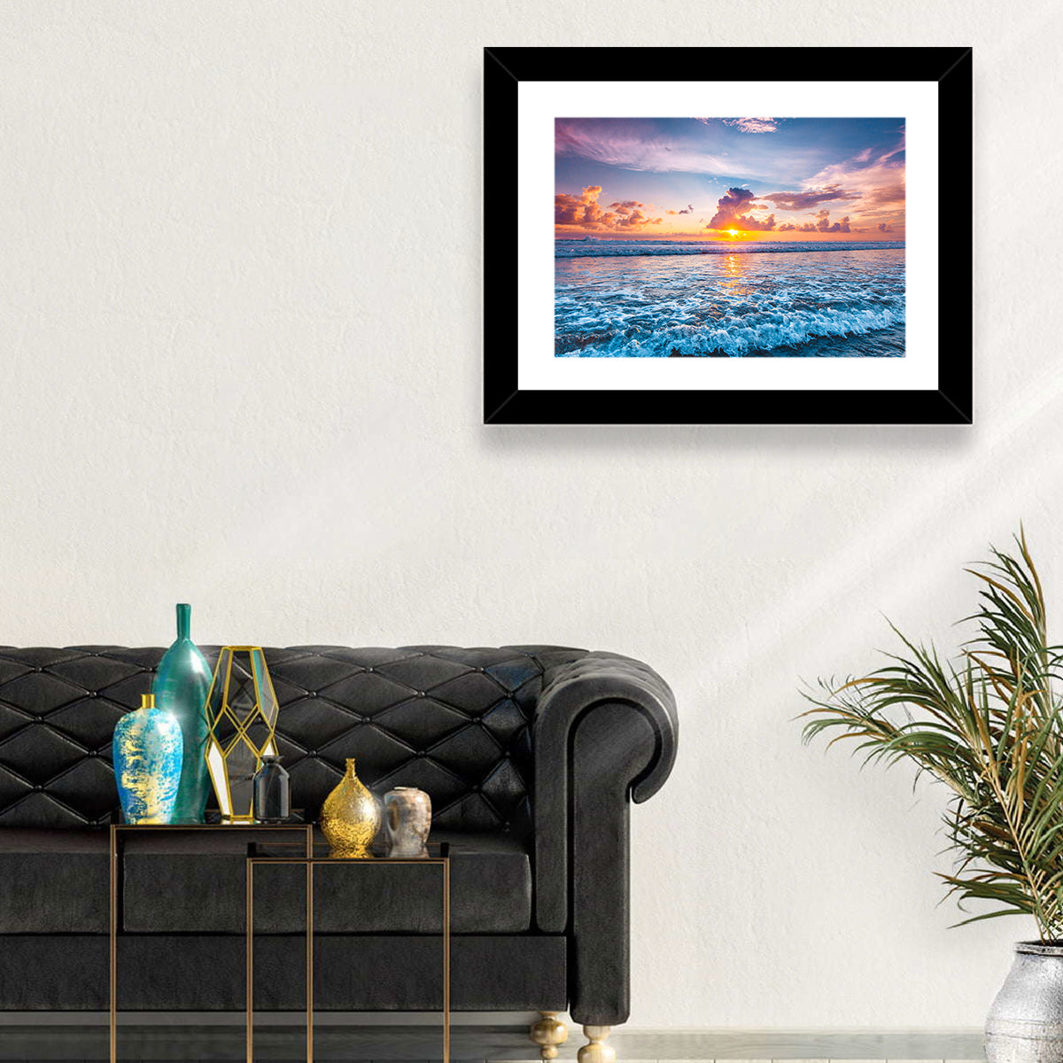Sunburst Ocean Wave Wall Art in a room, landscape