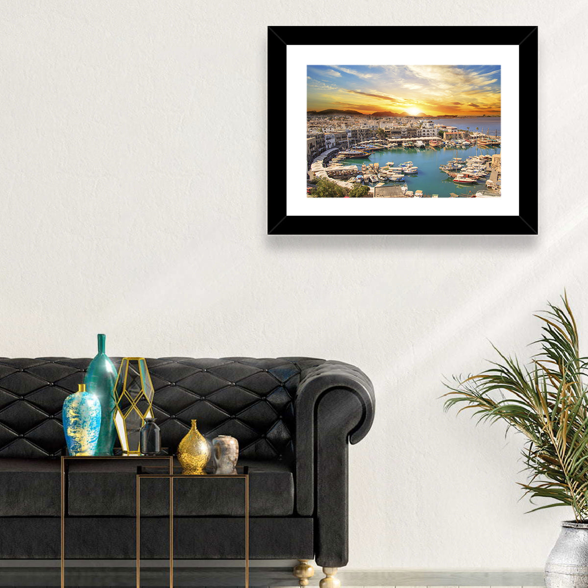 Kyrenia Harbour at Sunset Wall Art in a room, landscape