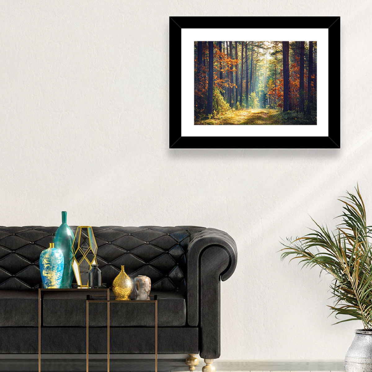 Sunlit Autumn Pine Forest Wall Art