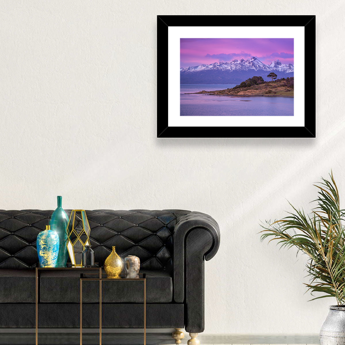 Beagle Channel Purple Dawn Wall Art in a room, landscape