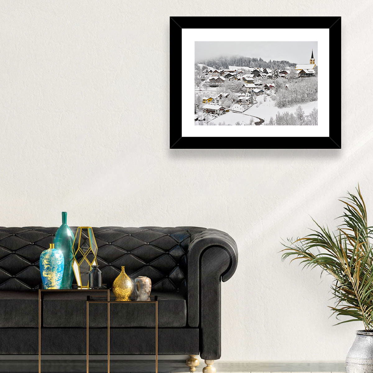 Oberstaufen Winter Village Wall Art in a room, landscape