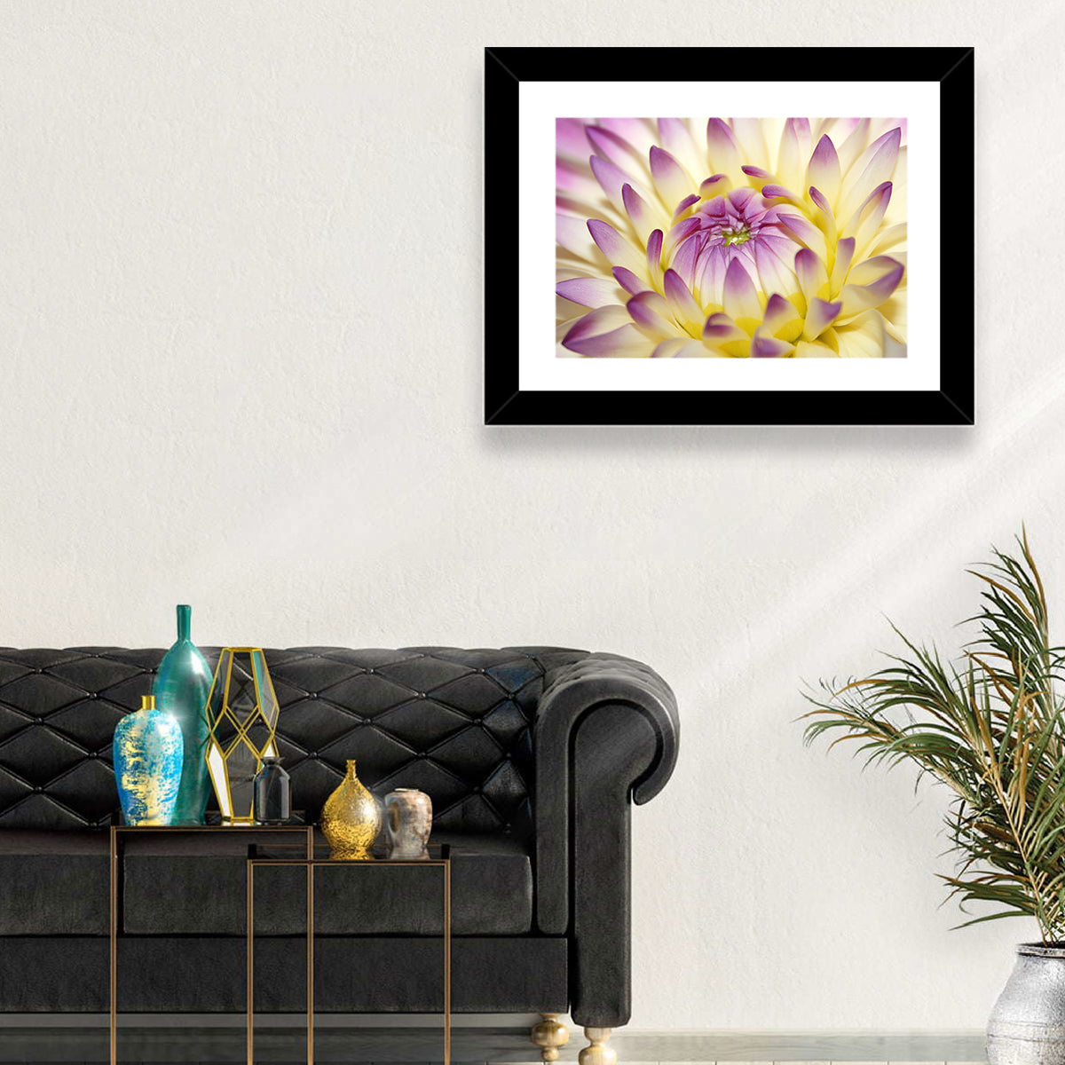 Dahlia Macro Portrait Wall Art in a room, landscape