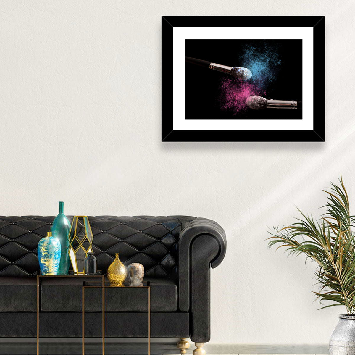 Powder Burst Makeup Brushes Wall Art in a room, landscape
