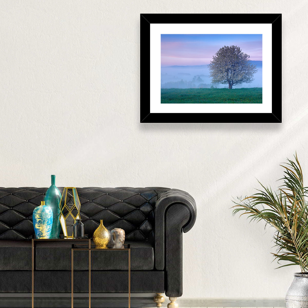 Misty Sumava Mountain Tree Wall Art in a room, landscape