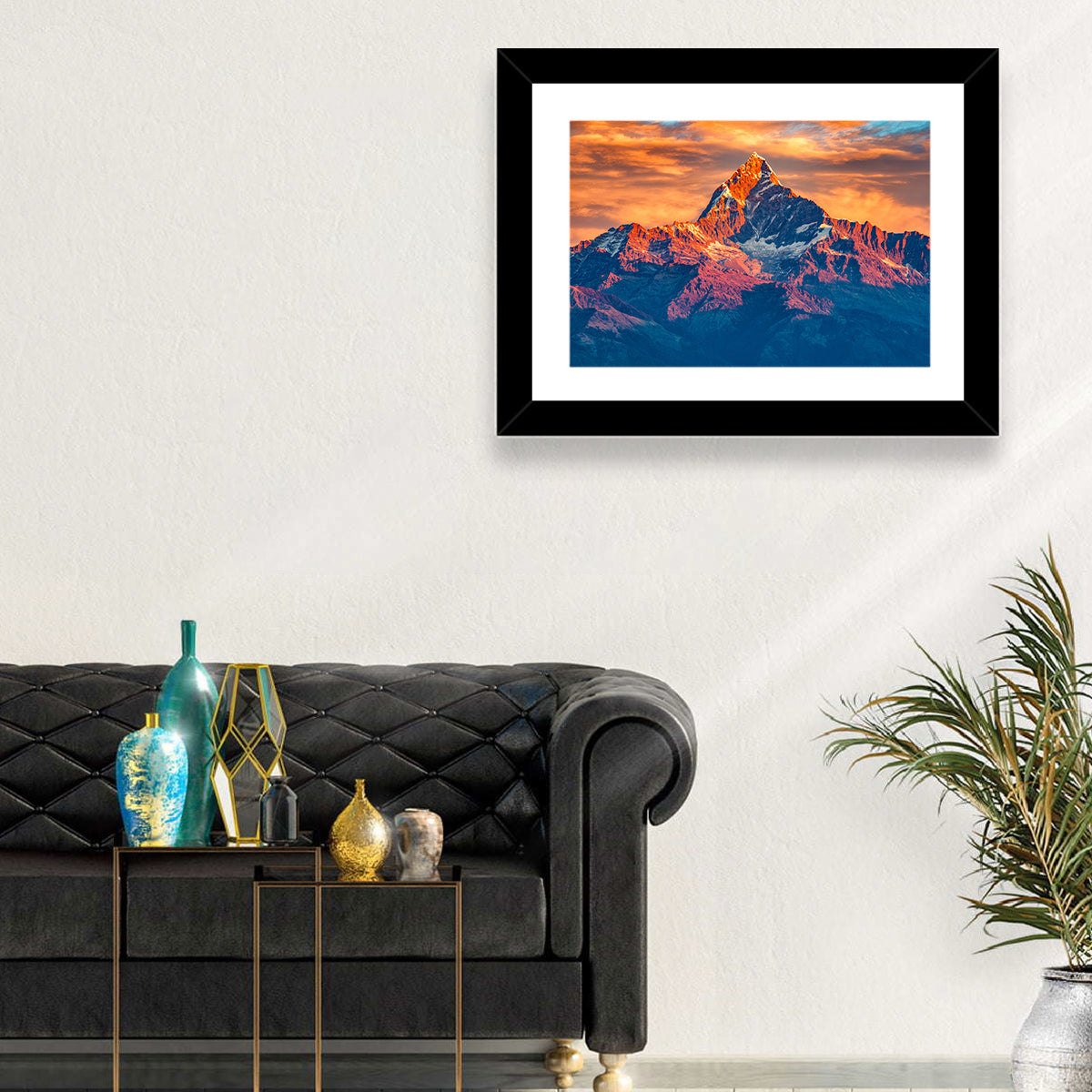 Machhapuchhre Sunrise Over Pokhara Wall Art in a room, landscape