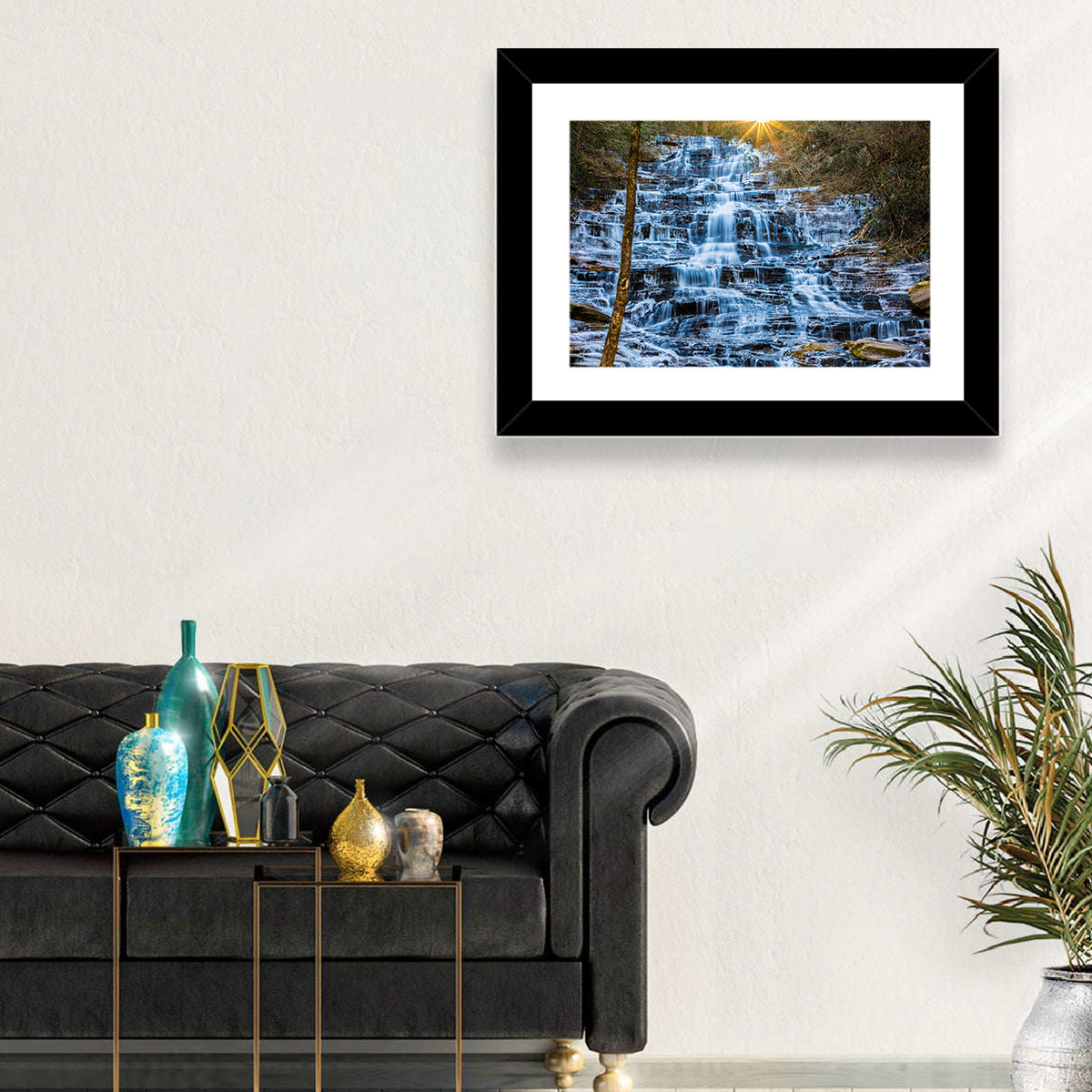 Minnehaha Falls Winter Cascade Wall Art in a room, landscape