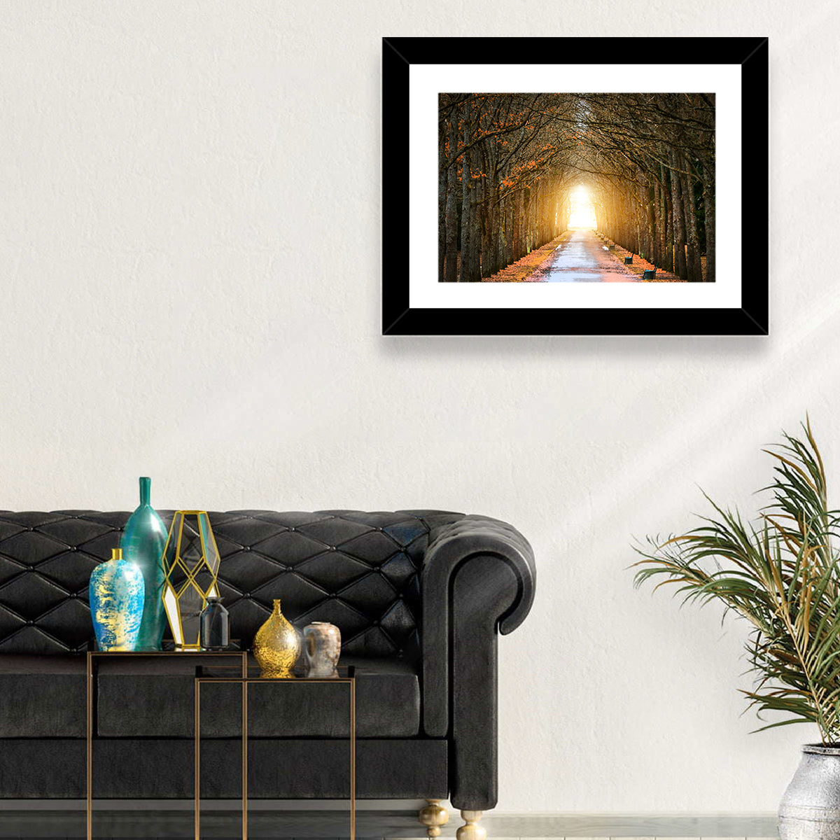 Autumn Oak Tunnel Wall Art in a room, landscape