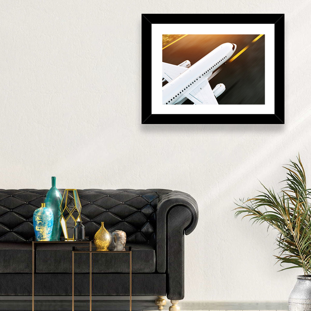 Commercial Jet Takeoff at Sunset Wall Art