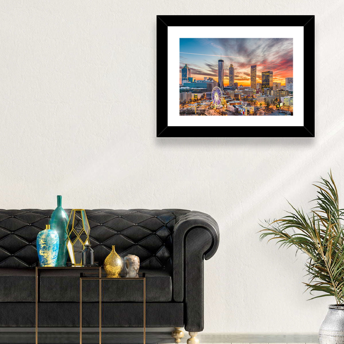 Atlanta Skyline with Skyview Wheel Wall Art in a room, landscape