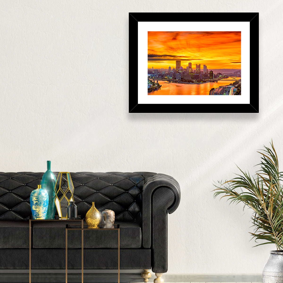 Pittsburgh Skyline at the Point Wall Art in a room, landscape