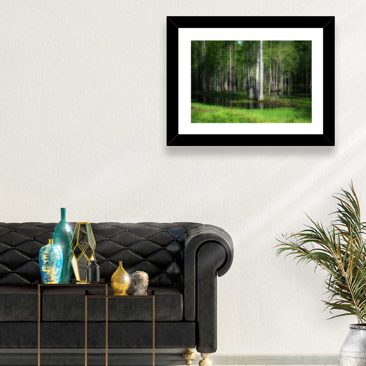 Lush Cypress Swamp Wall Art in a room, landscape