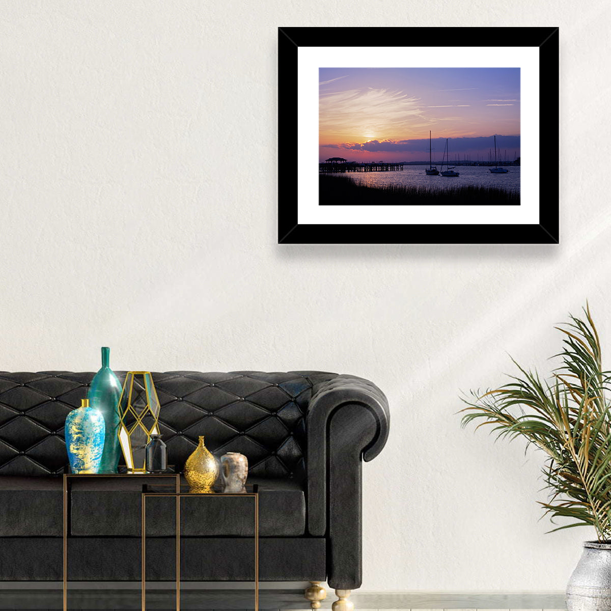 South Carolina Coastal Harbor Wall Art in a room, landscape
