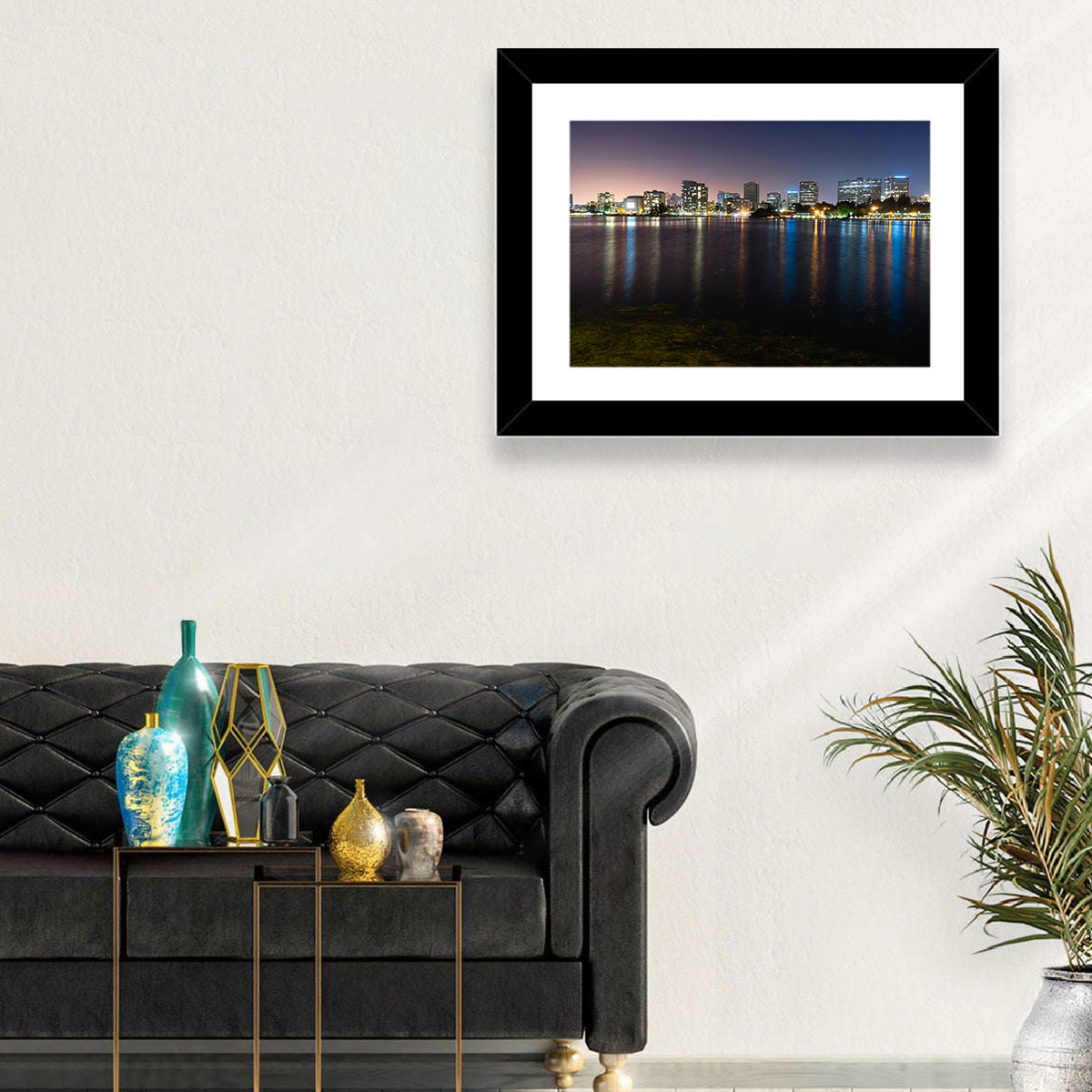 Oakland Skyline Over Lake Merritt Wall Art in a room, landscape